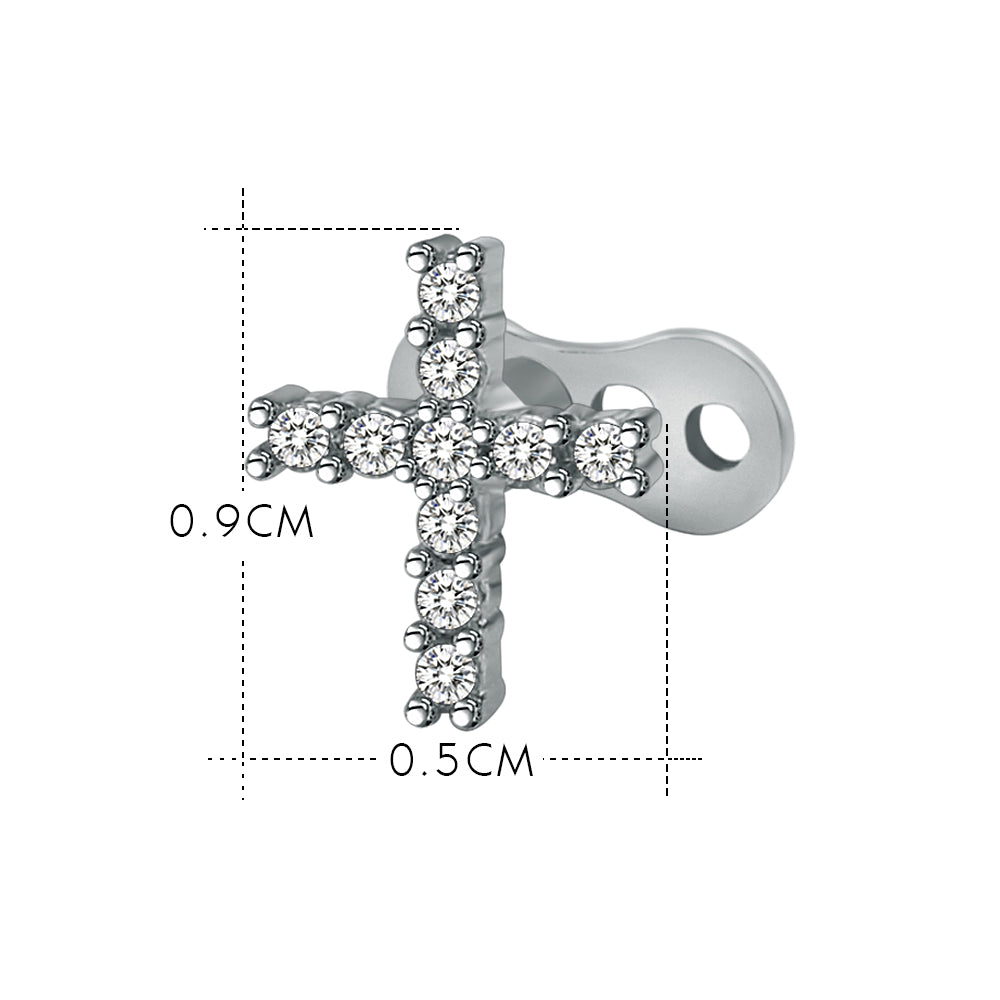 14g Cross Cubic Zirconia Dermal Anchor Tops & Surgical Steel Base Microdermals