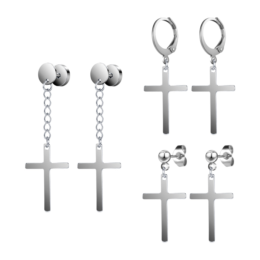 6pcs-set-cross-dangle-stud-earring-silver-black-ear-stud-economic-set