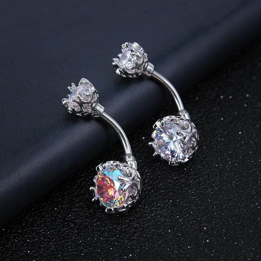Flower-Crown-Belly-Button-Ring-Zirconia-Belly-Navel-Piercing-Jewelry-white-silver