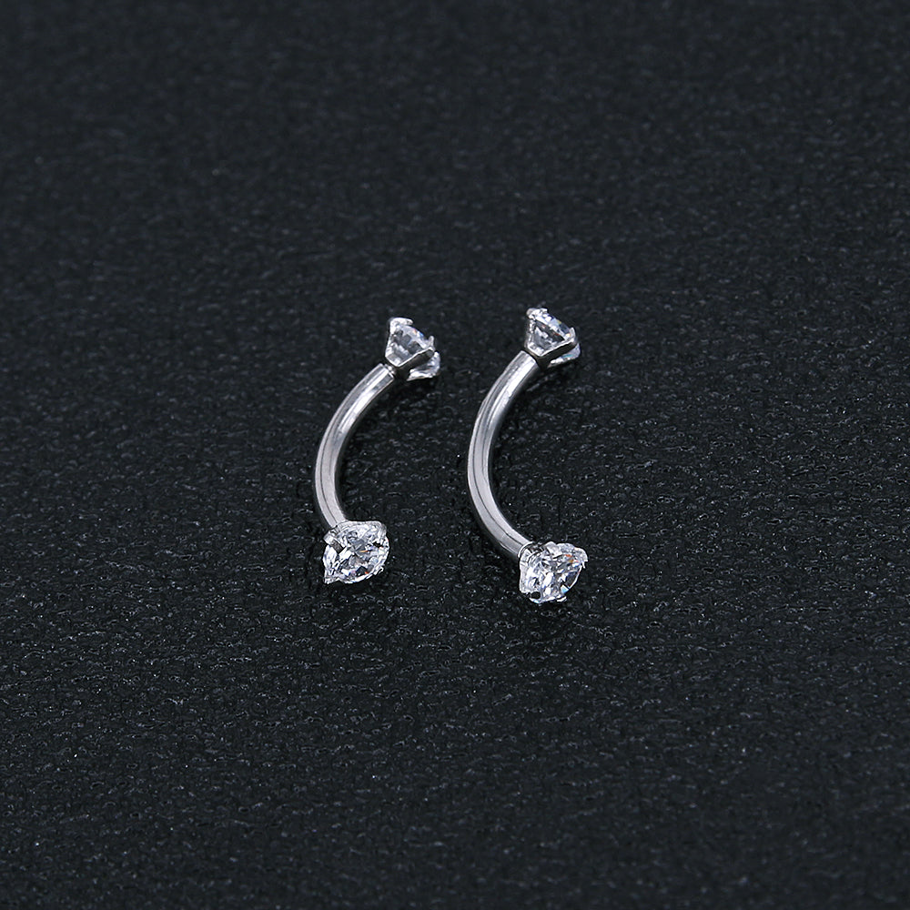 2 Pcs 16g Eyebrow Ring Piercing Barbell Round Crystal Zirconia Curve Helix Daith Piercing