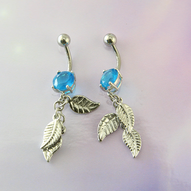 14g-Blue-Zircon-Leaf-Dangle-Belly-Rings-Piercing-Stainless-Steel-Navel-Piercing-Jewelry