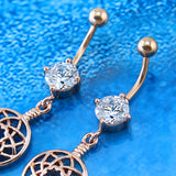 14g-Dreamcatcher-Stainless-Steel-Navel-Rings-Rose-Gold-Dangle Navel-Piercing-Jewelry