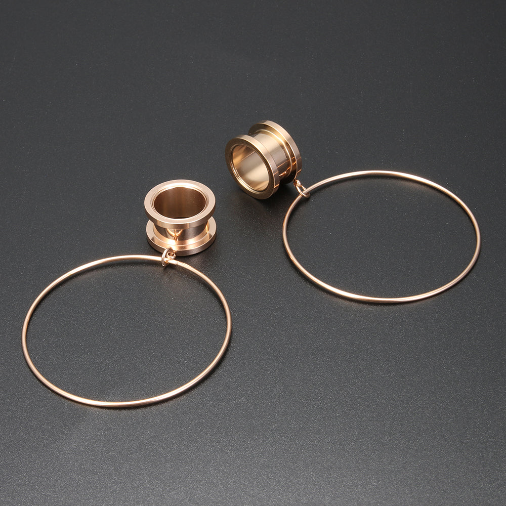 1-Pair-4-20mm-Big-Circle-Ear-Plug-Tunnel-Rose-Gold-Stainless-Steel-Round -Expander-Ear-Stretchers