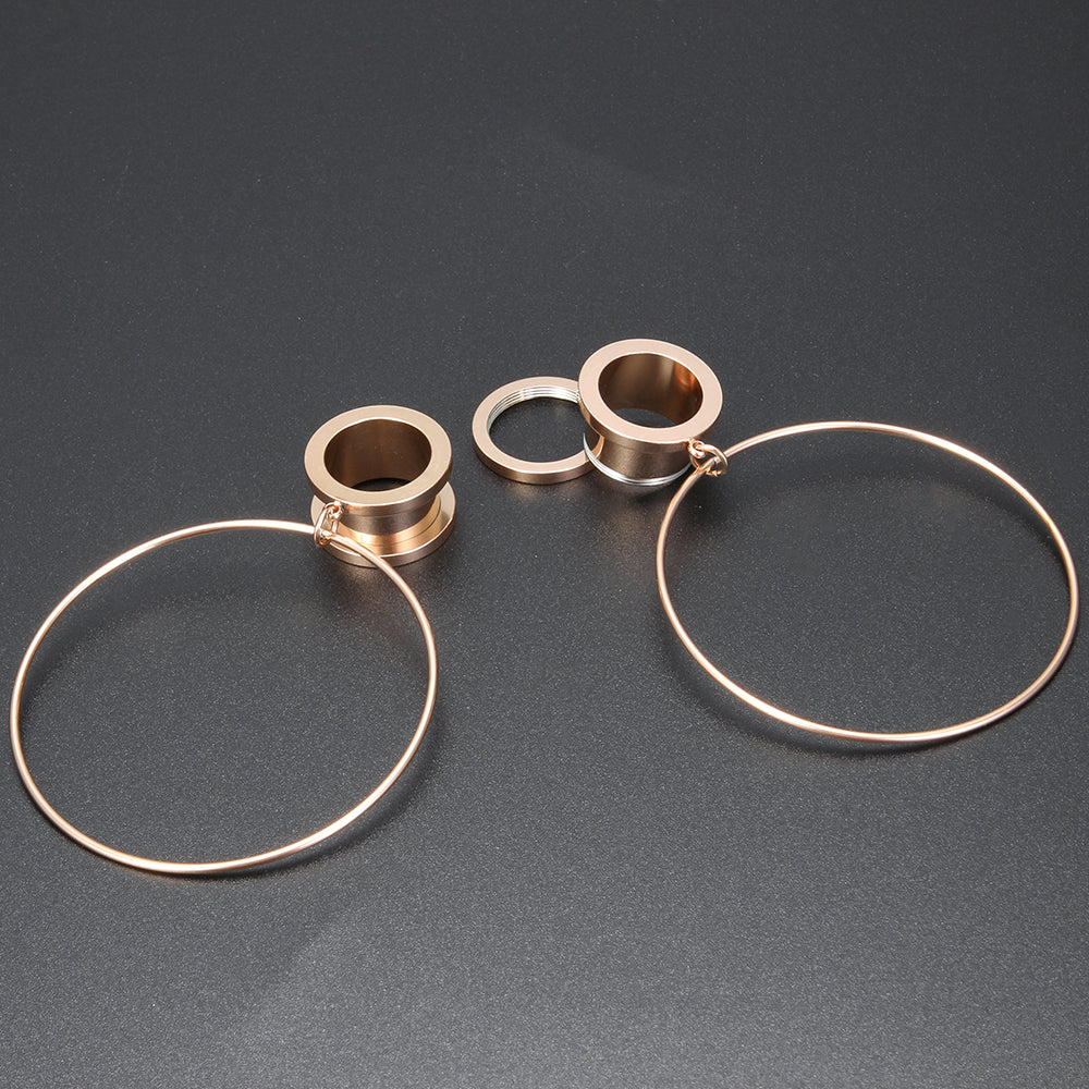 1-Pair-4-20mm-Big-Circle-Ear-Plug-Tunnel-Rose-Gold-Stainless-Steel-Round -Expander-Ear-Gauges