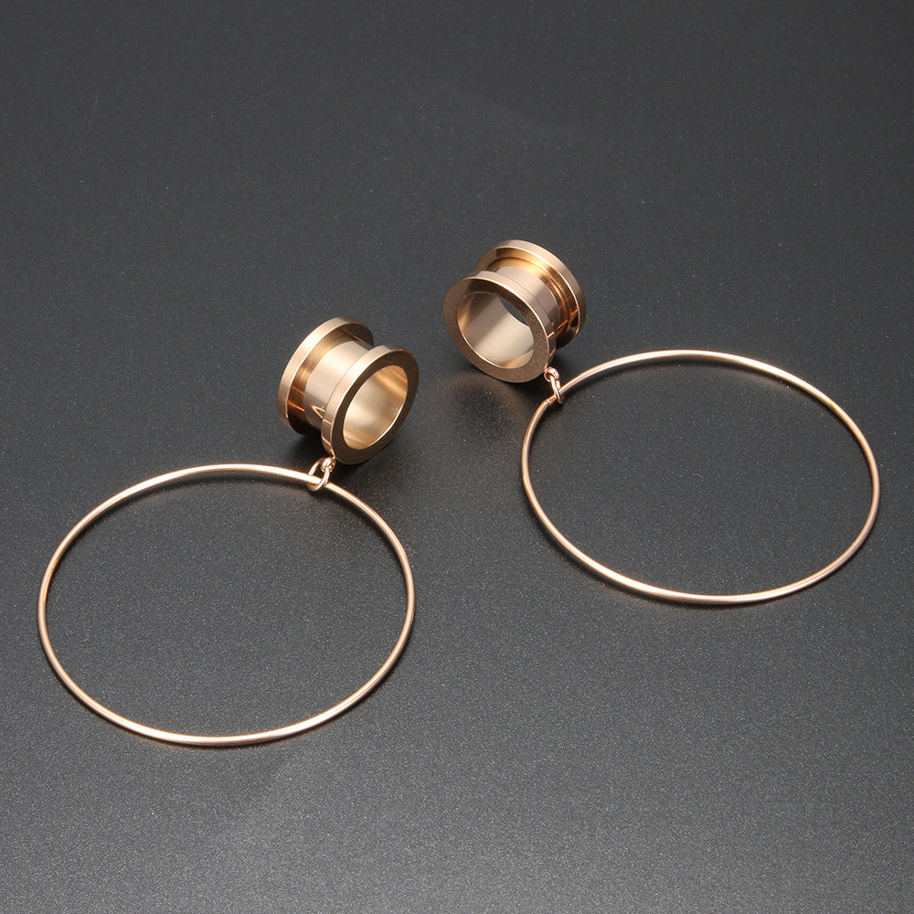 1-Pair-4-20mm-Big-Circle-Ear-Plug-Rose-Gold-Stainless-Steel-Round -Expander-Ear-Gauges