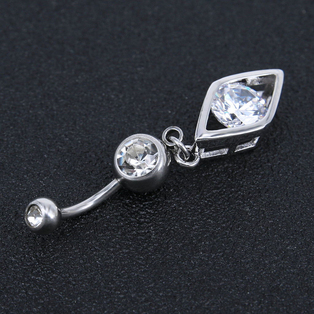 14g-Prismatic-Stainless-Steel-Navel-Rings-White-Zircon-Dangle-Navel-Piercing-Jewelry
