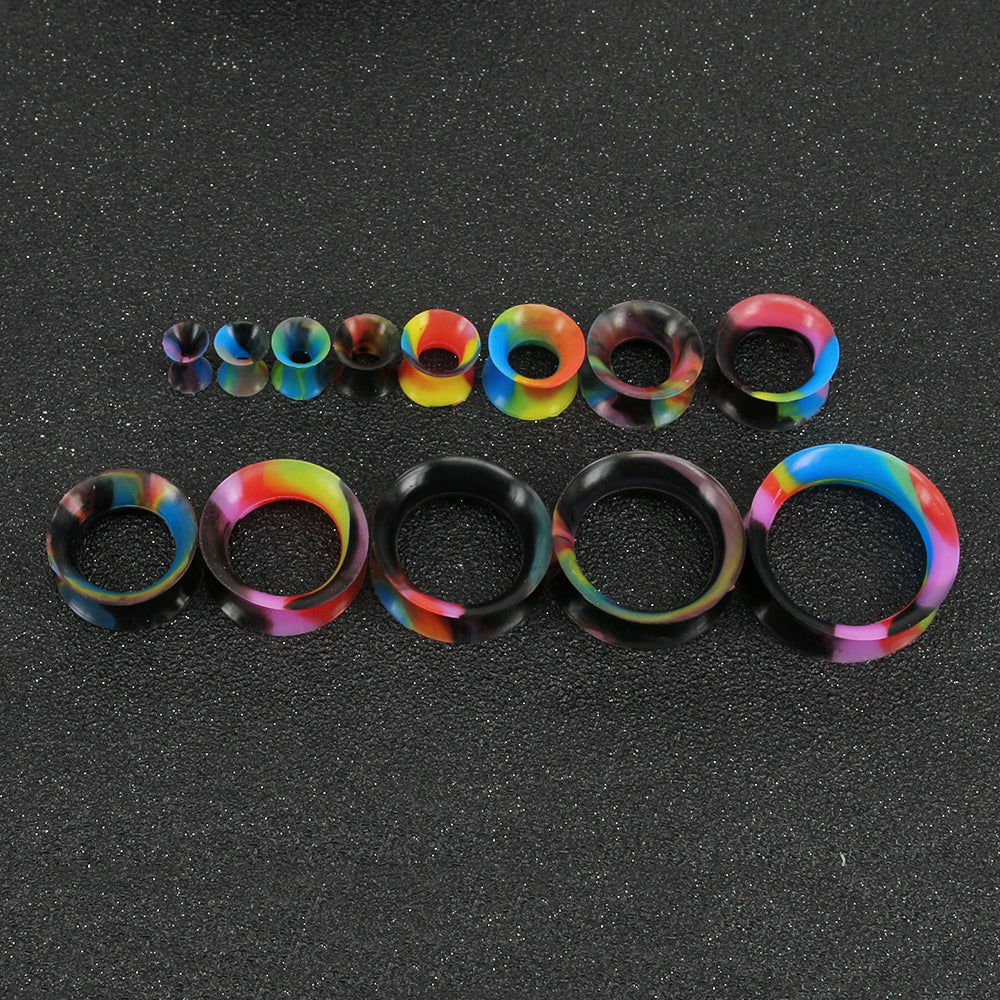 3-25mm-Thin-Silicone-Flexible-Black-Pink-Blue-Ear-Tunnels-Round-Edge-Double-Flared-Expander-Ear-Gauges