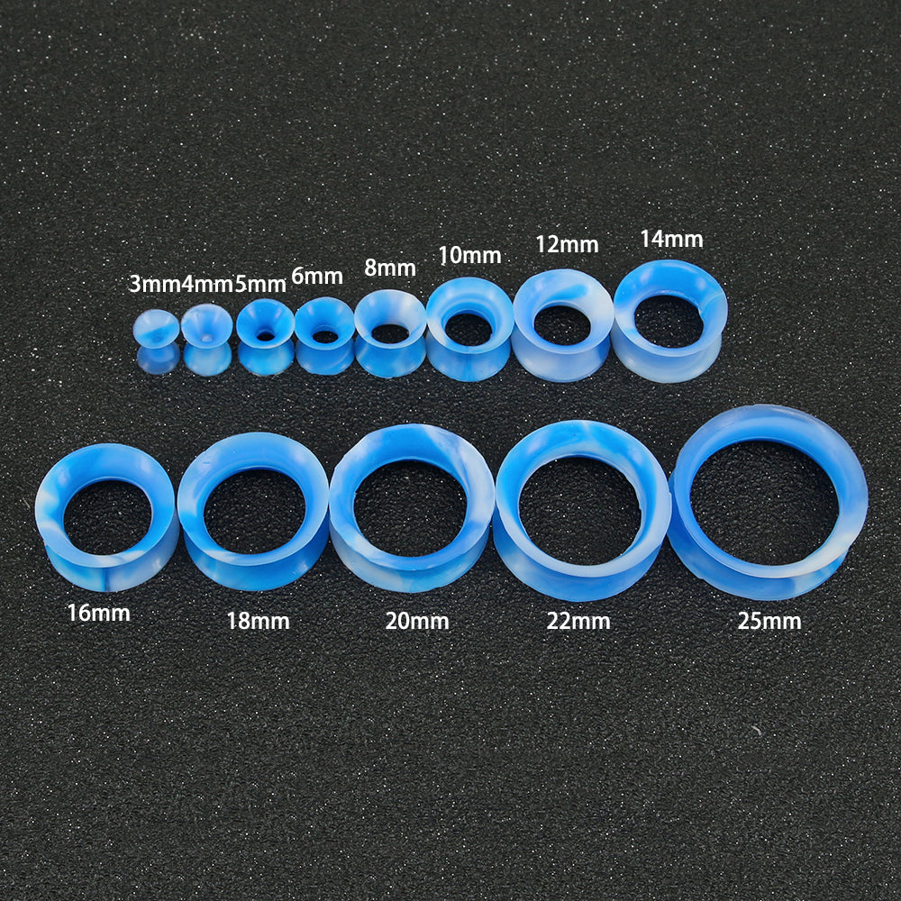 3-25mm-Thin-Silicone-Flexible-Blue-White-Ear-plug-tunnel-Round-Edge-Double-Flared-Expander-Ear-Gauges