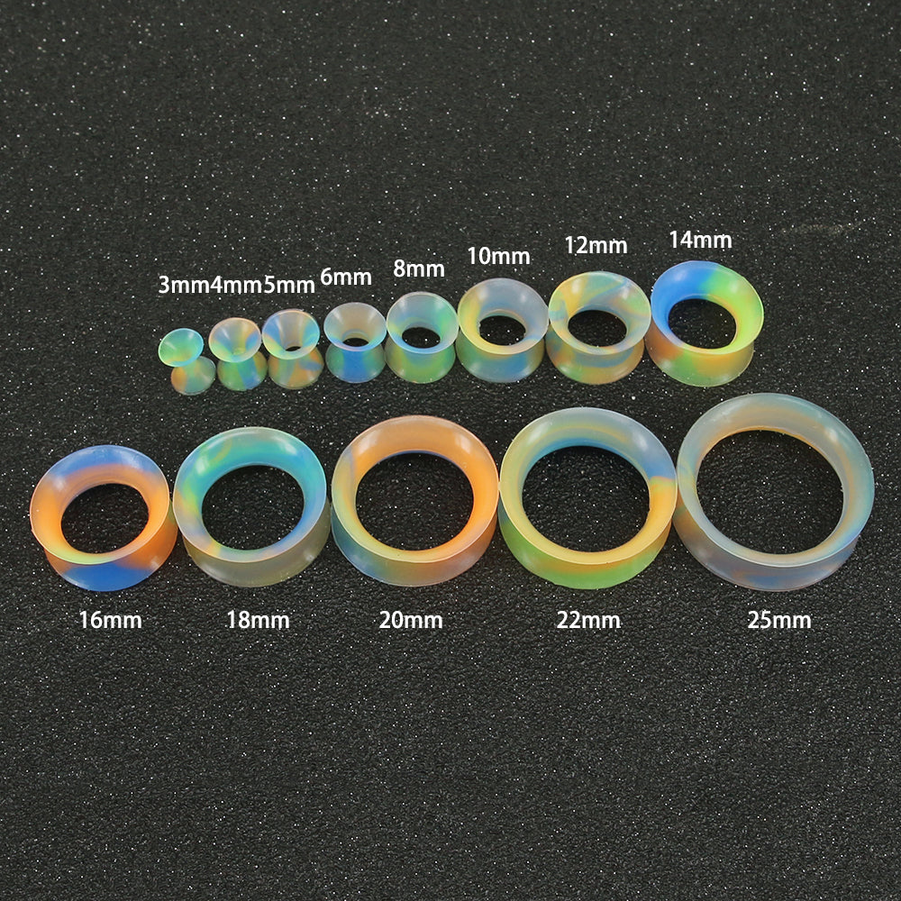 3-25mm-Thin-Silicone-Flexible-Blue-Green-Orange-Ear-plug-tunnel-Round-Edge-Double-Flared-Expander-Ear-Gauges