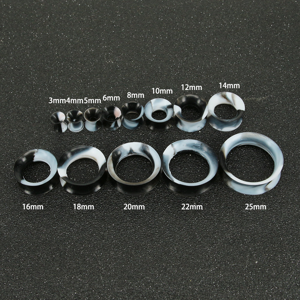 3-25mm-Thin-Silicone-Flexible-Black-White-Ear-plug-tunnel-Round-Edge-Double-Flared-Expander-Ear-Gauges