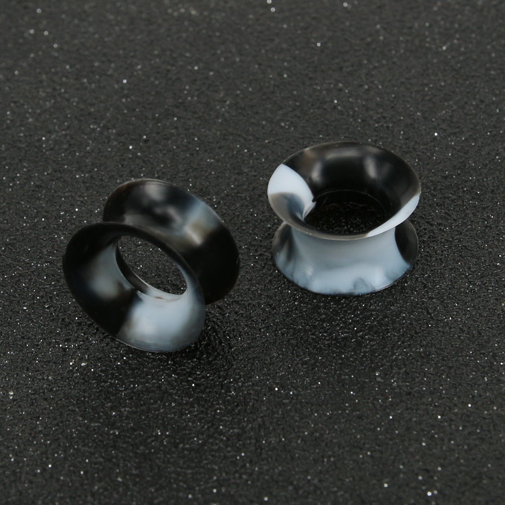 3-25mm-Thin-Silicone-Flexible-Black-White-Ear-plug-Round-Edge-Double-Flared-Expander-Ear-Gauges