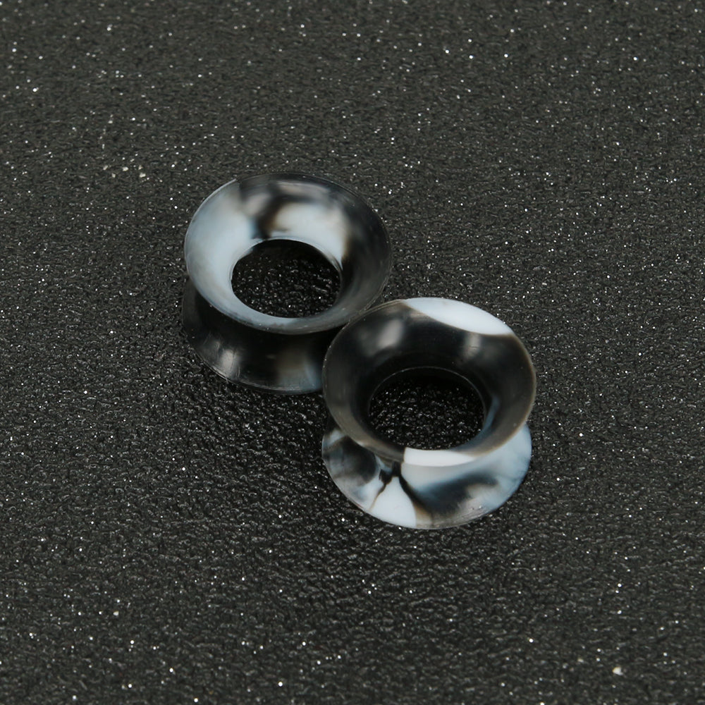3-25mm-Thin-Silicone-Flexible-Black-White-Ear-Stretchers-Round-Edge-Double-Flared-Expander-Ear-Gauges