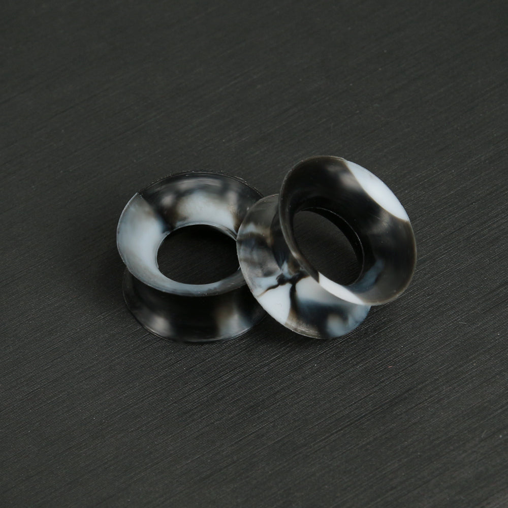 3-25mm-Thin-Silicone-Flexible-Black-White-Ear-Tunnels-Round-Edge-Double-Flared-Expander-Ear-plug