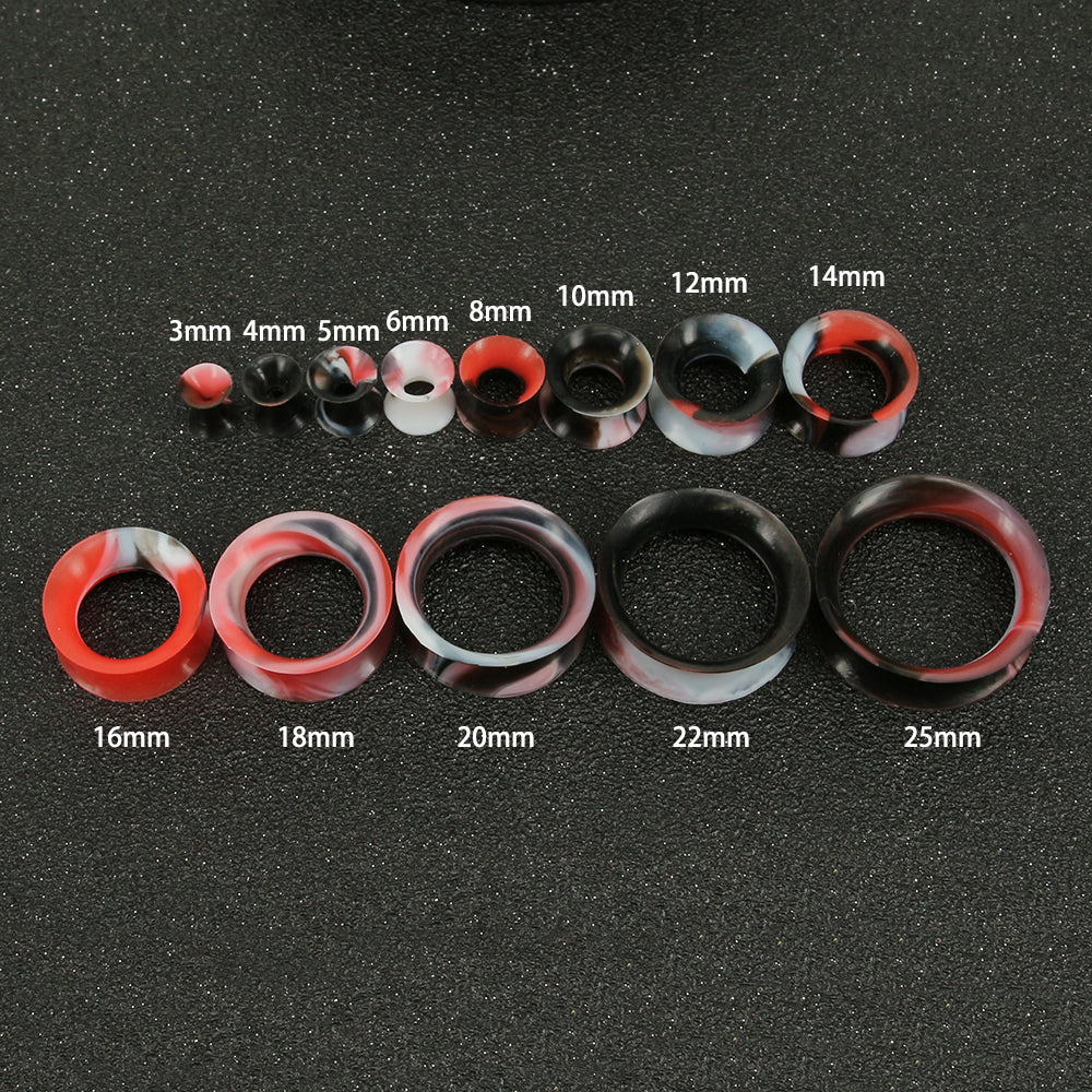 3-25mm-Thin-Silicone-Flexible-Black-White-Red-Ear-plug-tunnel-Round-Edge-Double-Flared-Expander-Ear-Gauges