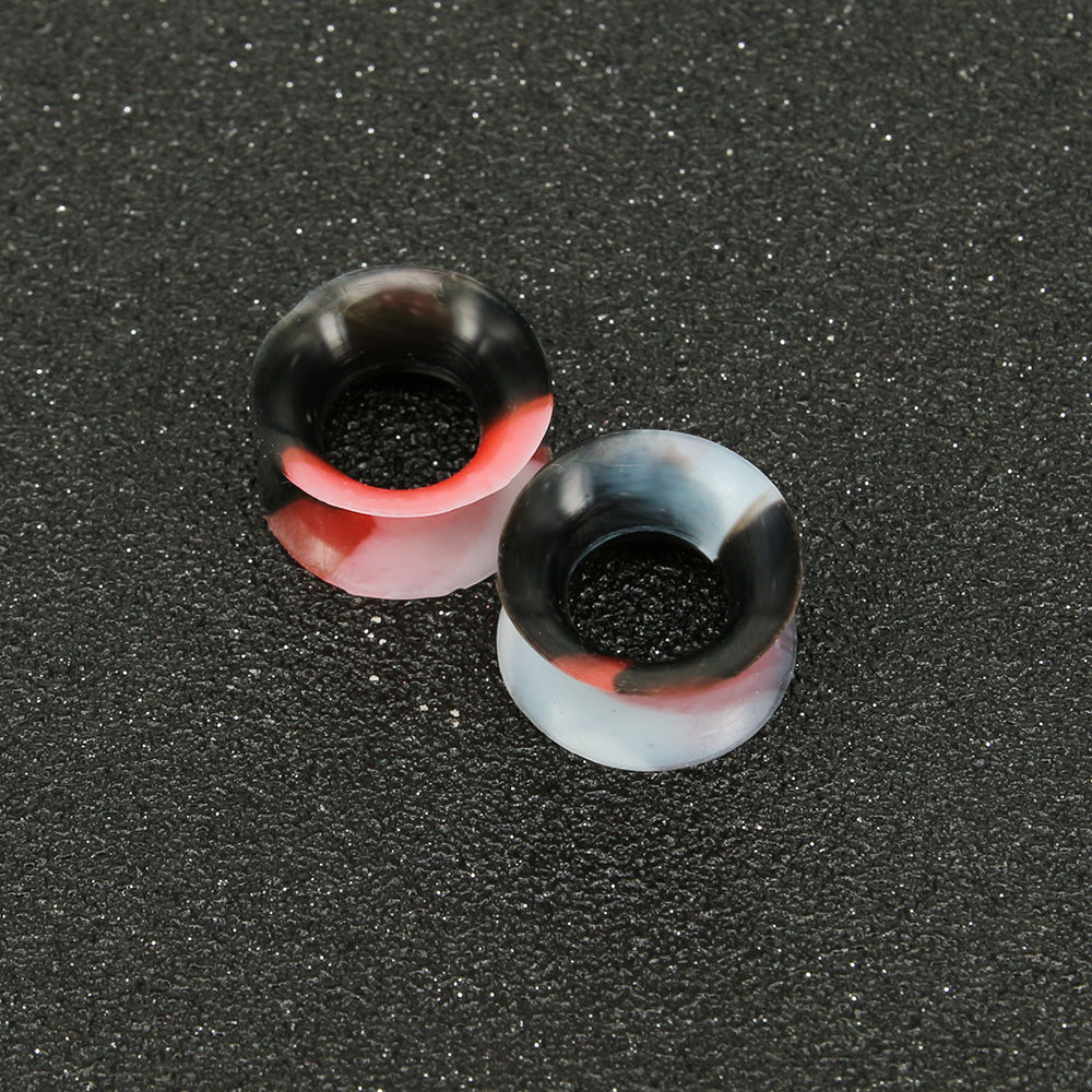 3-25mm-Thin-Silicone-Flexible-Black-White-Red-Ear-Stretchers-Round-Edge-Double-Flared-Expander-Ear-Gauges