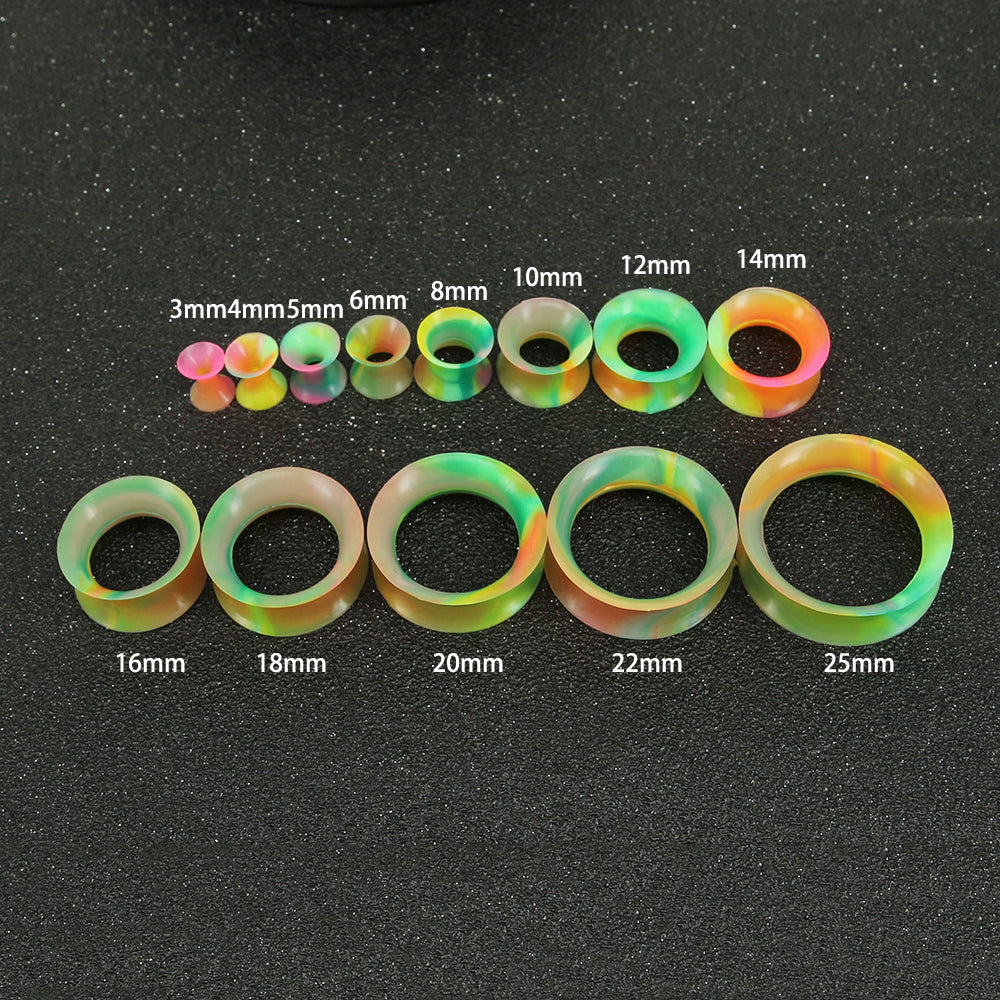 3-25mm-Thin-Silicone-Flexible-Green-Yellow-Red-Ear-plug-tunnel-Round-Edge-Double-Flared-Expander-Ear-Gauges