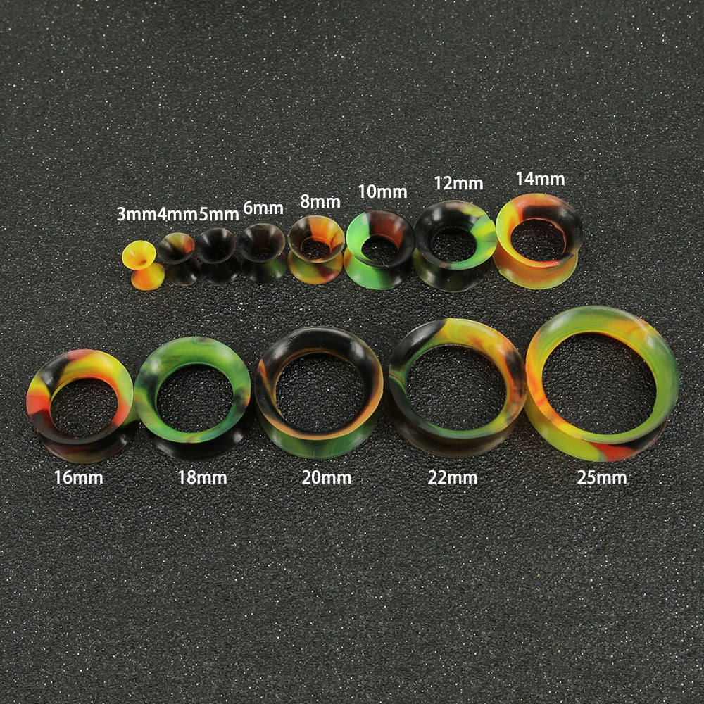 3-25mm-Thin-Silicone-Flexible-Black-Yellow-Green-Ear-plug-tunnel-Round-Edge-Double-Flared-Expander-Ear-Gauges