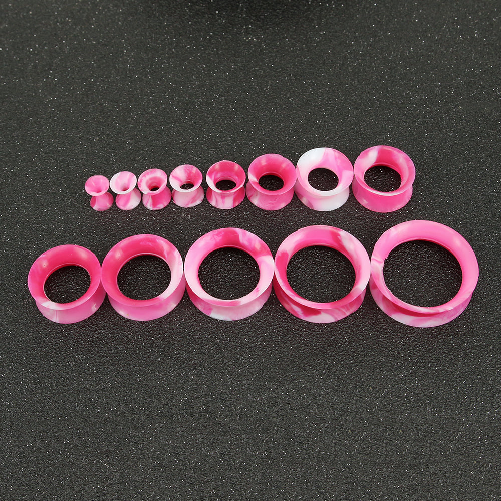 3-25mm-Thin-Silicone-Flexible-Red-Pink-White-Ear-Tunnels-Round-Edge-Double-Flared-Expander-Ear-Gauges
