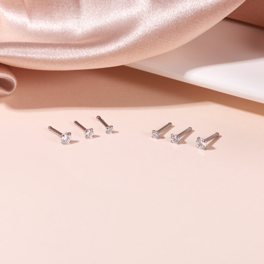 6Pcs/Set Silver Nose Stud Rings Crystal Nose Bone Piercing-Economic Set