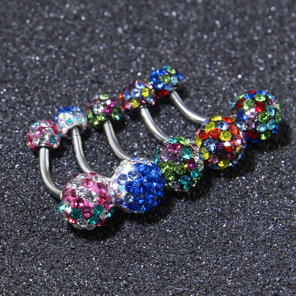 14g Mixed Colors Crystal Belly Button Rings Stainless Steel Navel Piercing Jewelry