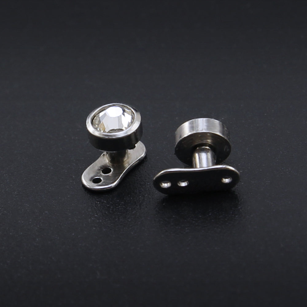 2 Pieces 14g Crystal Dermal Anchor Tops & Surgical Steel Base Micro Dermals