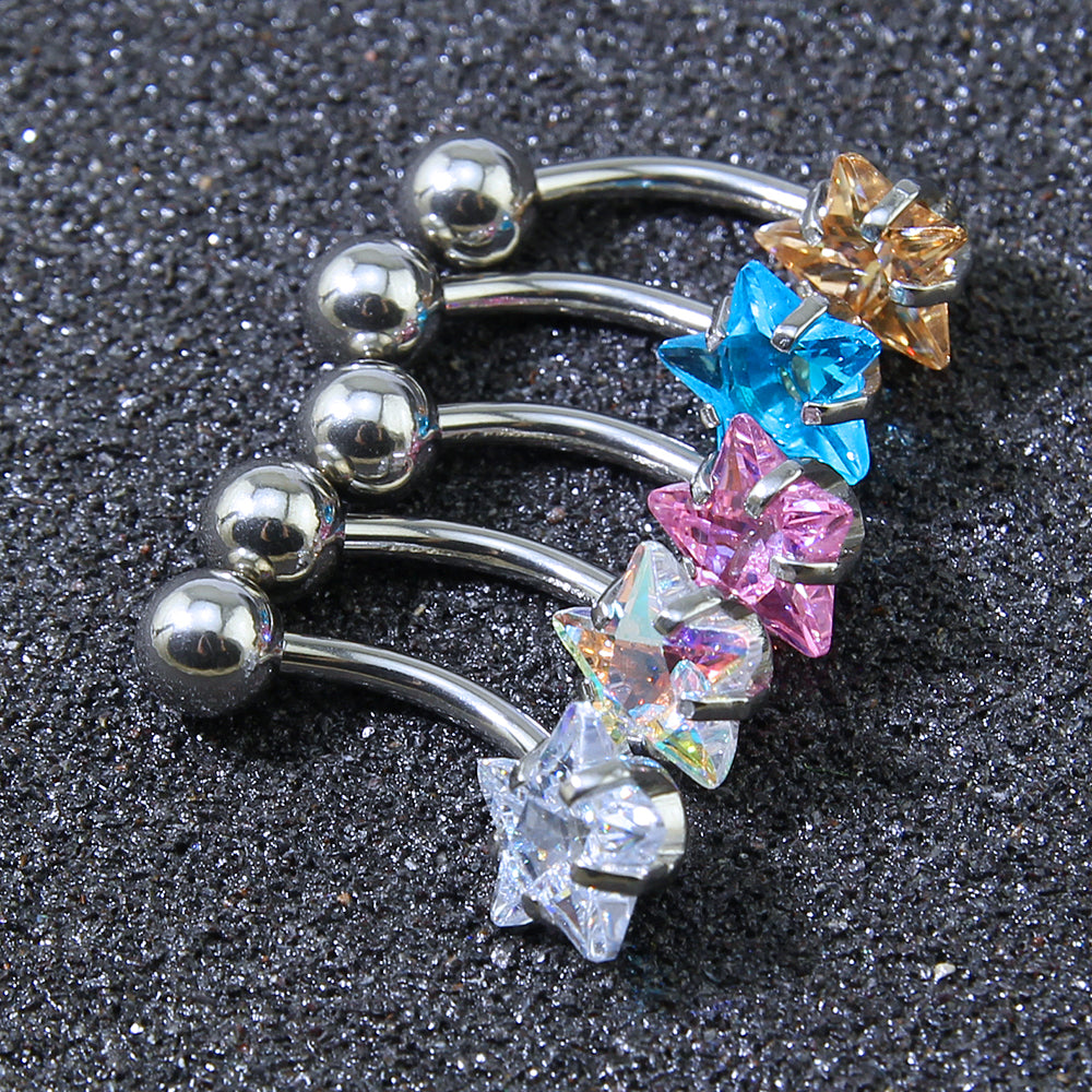 14g-Stars-Stainless-Steel-Belly-Piercing-Cubic-Zirconia-Navel-Piercing-Jewelry