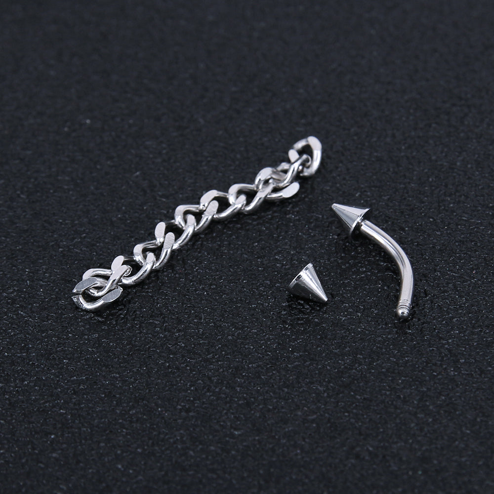 16g Gold Sliver Spike Eyebrow Ring Piercing Barbell Stainless Stell Chain Curve Helix Daith Piercing