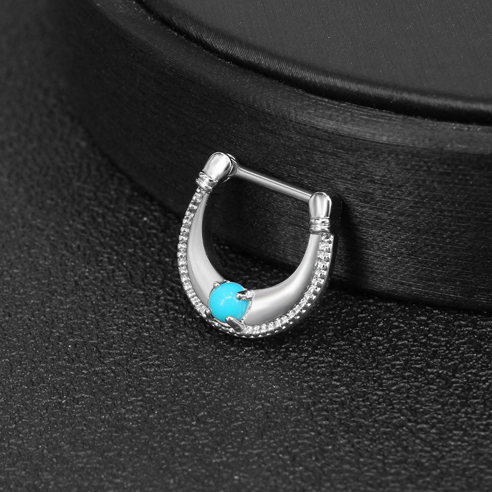 16G Blue Stone  Septum Rings 316L Stainless Steel Nose Piercing