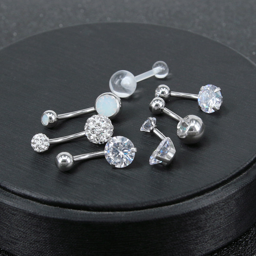 7 Pcs Belly Button Rings Crystal Zirconia Opal Navel Piercing - Economic Set