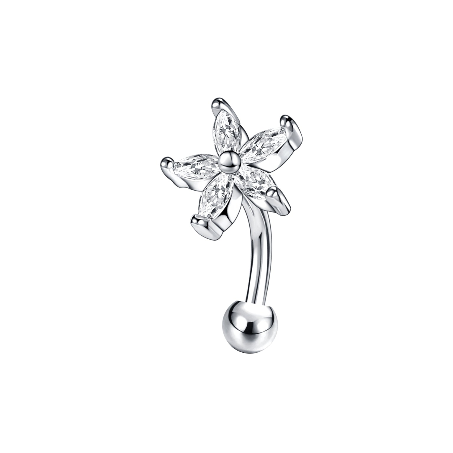 16g CZ Flower Eyebrow Ring Piercing Barbell Curved Rook Helix Daith Piercing