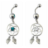 14g-Dreamcatcher-Stainless-Steel-Belly-Button-Rings-Blue-Zircon-Dangle Navel-Ring-Piercing-Jewelry