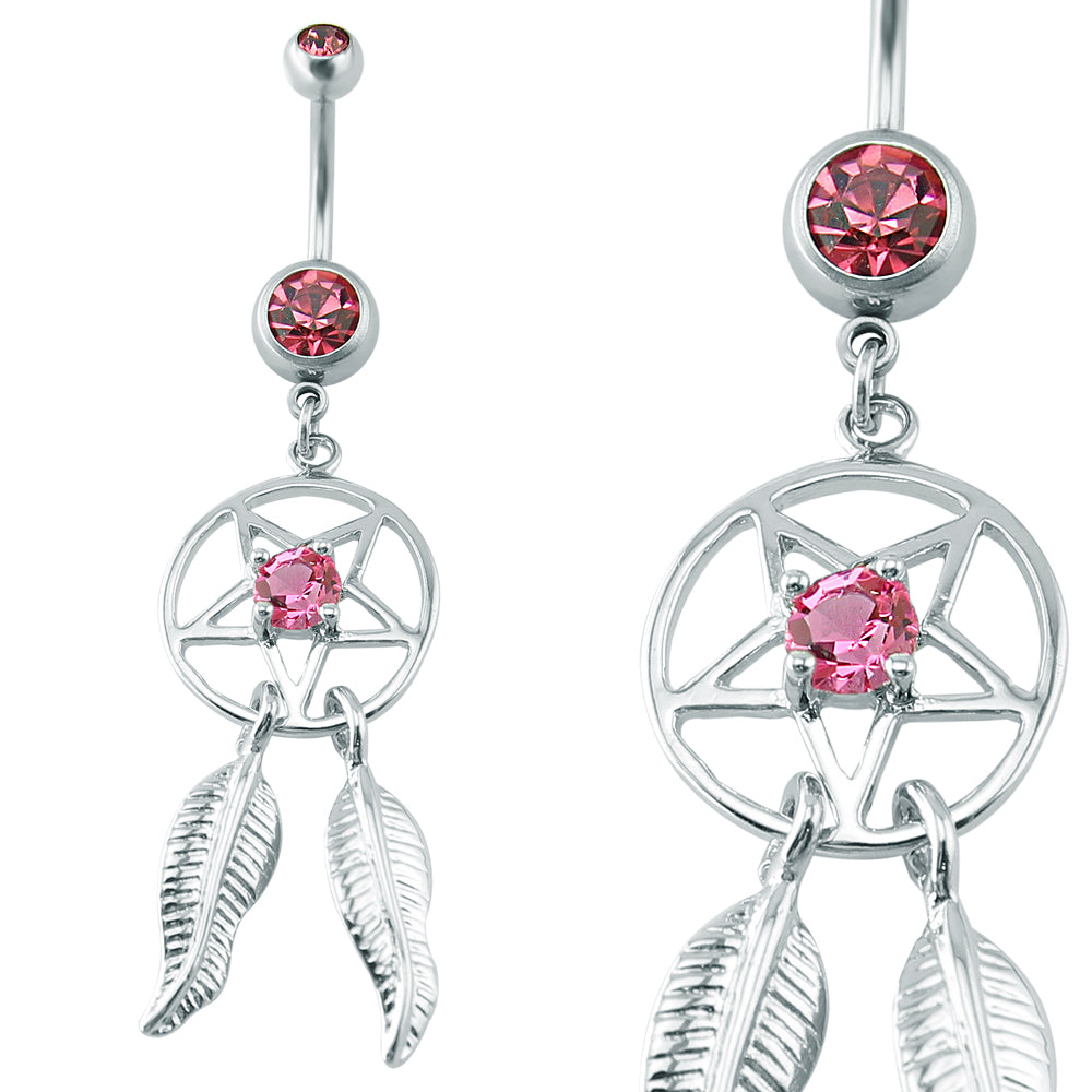 14g-Dreamcatcher-Stainless-Steel-Belly-Button-Rings-Pink-Zircon-Dangle-Navel-Ring-Piercing-Jewelry