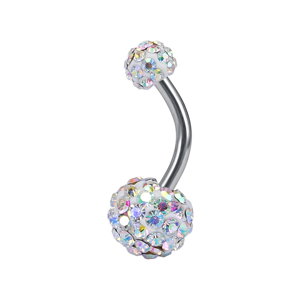 14g Double Ball Belly Button Rings Cubic Zirconia Navel Piercing Jewelry
