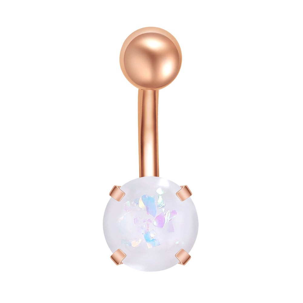 14g Rose Gold Belly Button Rings Opal Stainless Steel Belly Navel Piercing Jewelry
