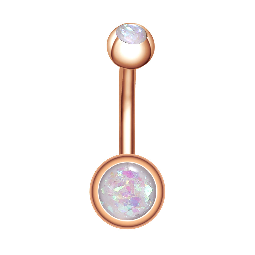 14g Opal Belly Button Rings Rose Gold Double Ball Belly Navel Piercing Jewelry