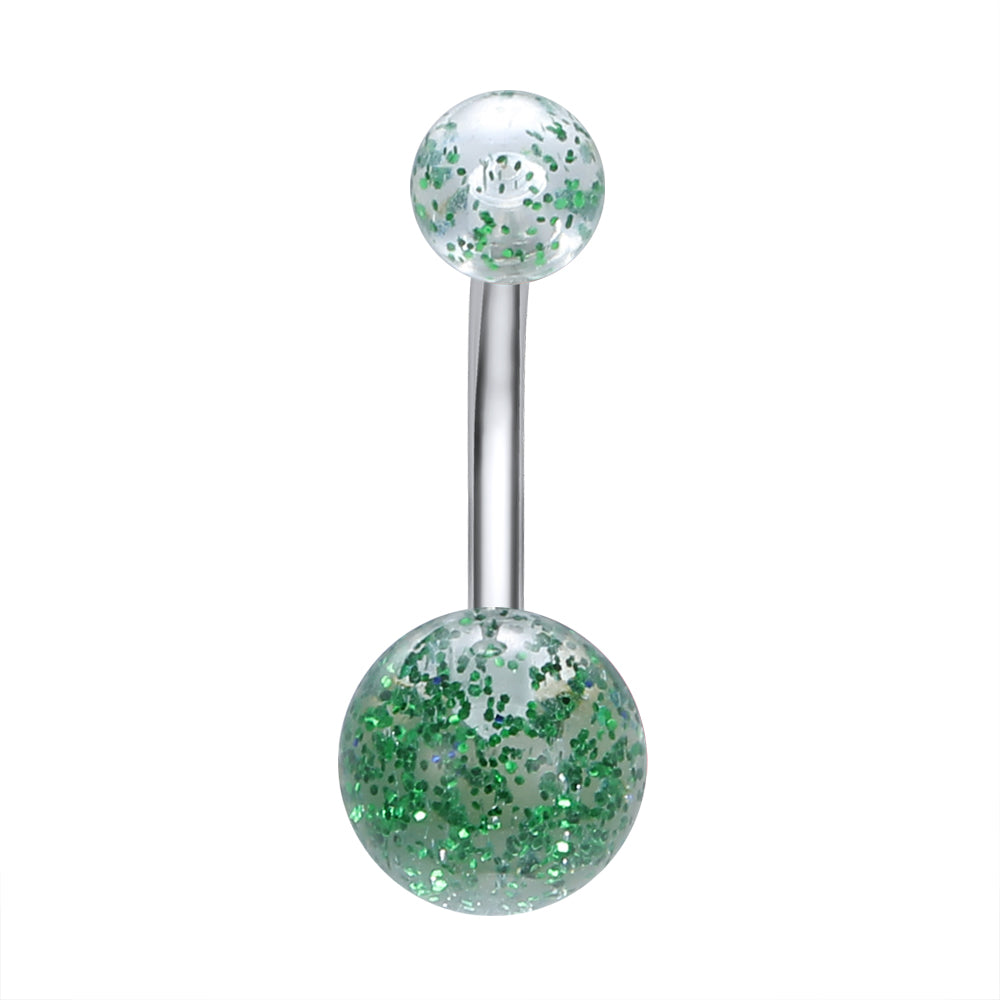 14g Sequin Transparent Double Ball Belly Button Rings Stainless Steel Navel Piercing Jewelry