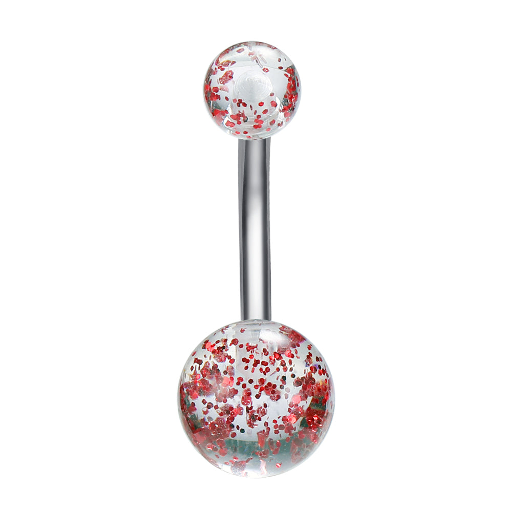 14g Sequin Transparent Double Ball Belly Button Rings Stainless Steel Navel Piercing Jewelry