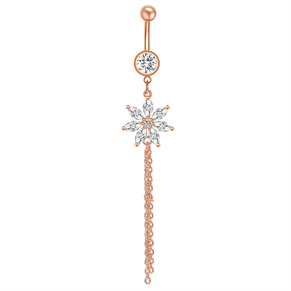 14g-Drop-Dangle-Flower-Tassels-Belly-Rings-Piercing-Rose-Gold-Crystal-Navel-Rings-Jewelry