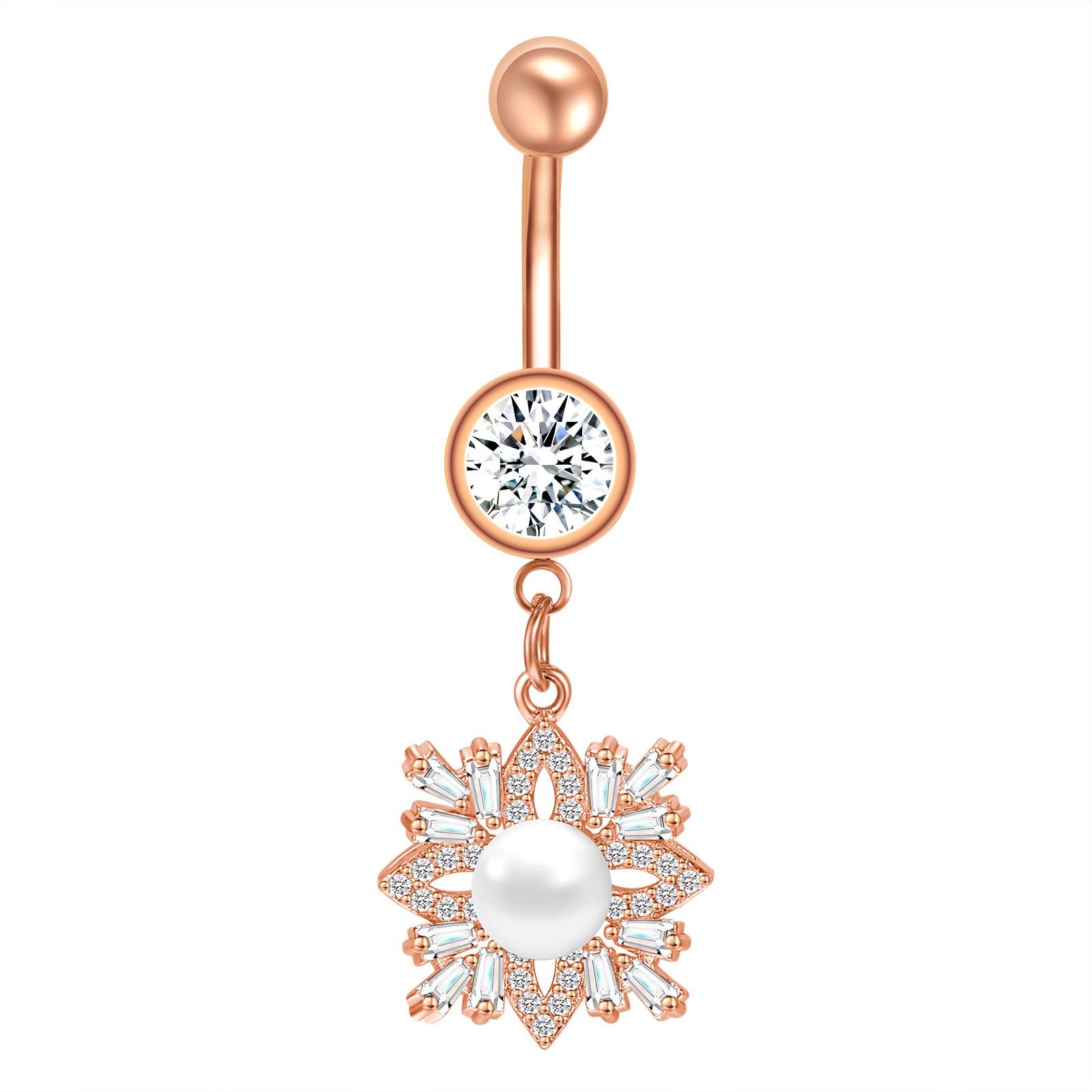 14g-Drop-Dangle-Flower-Pearl-Belly-Rings-Piercing-Rose-Gold-Crystal-Navel-Rings-Jewelry