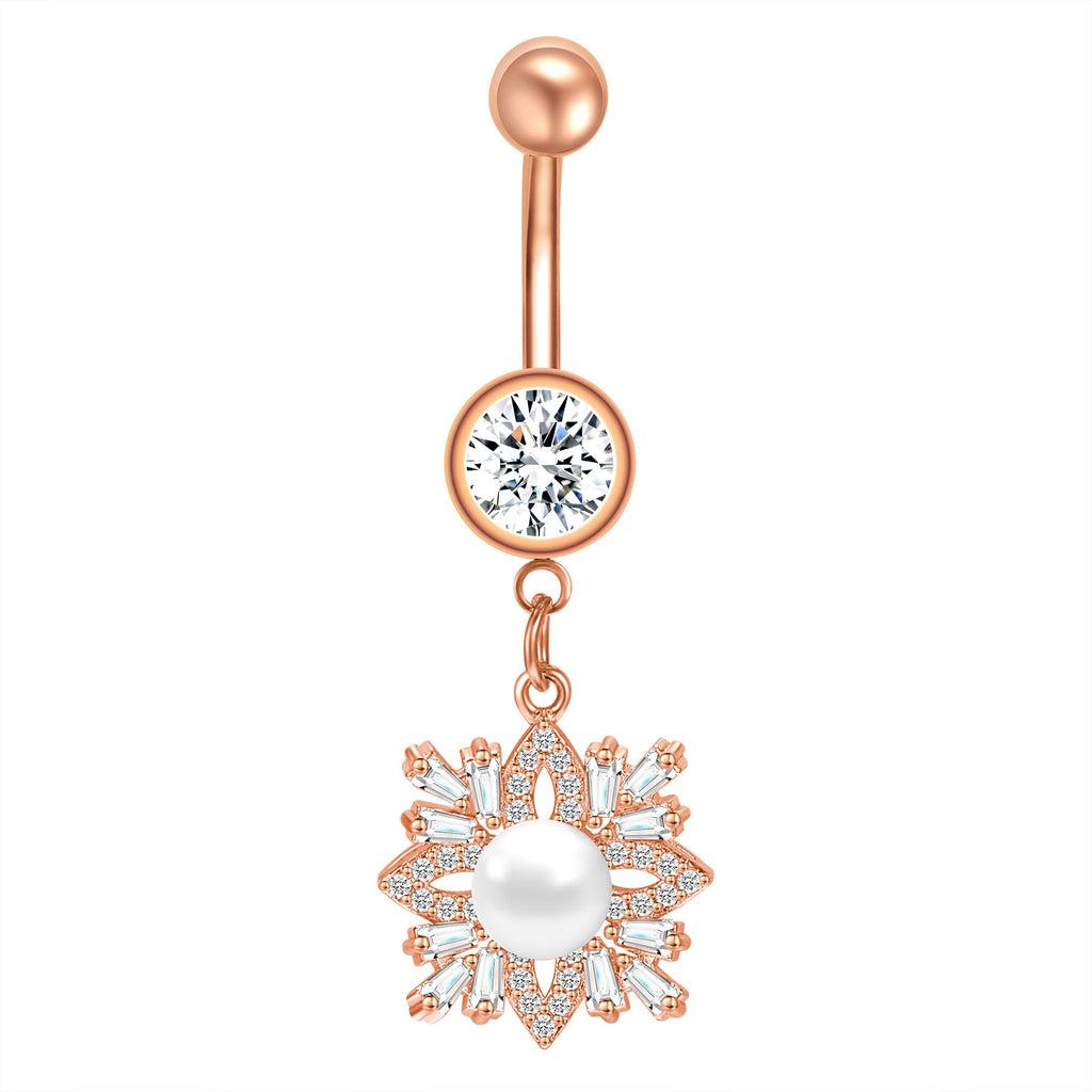 14g-Drop-Dangle-Flower-Pearl-Belly-Rings-Piercing-Rose-Gold-Crystal-Navel-Rings-Jewelry