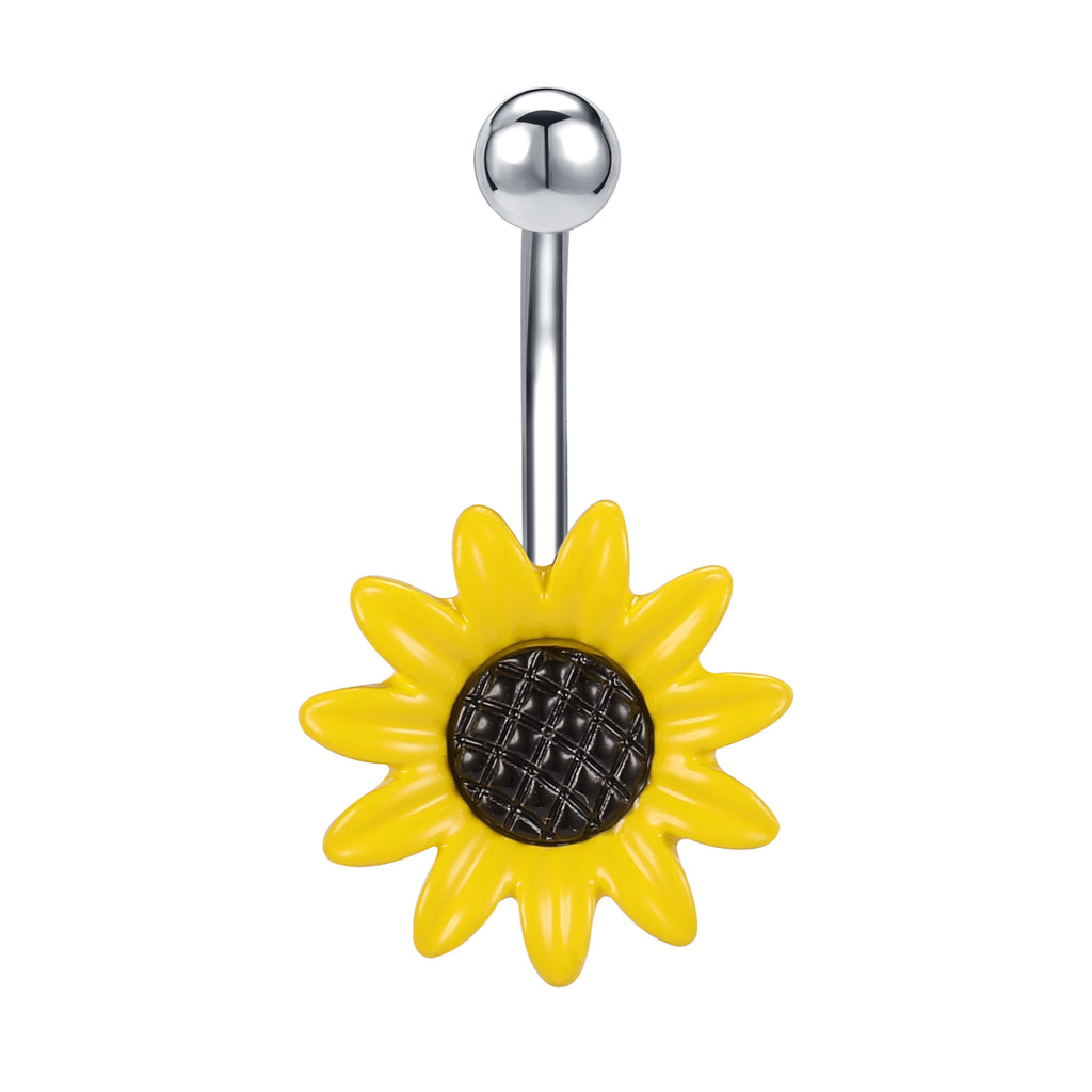 Sunflower-Belly-Piercing-Rings-316-Stainless-Steel-Bar