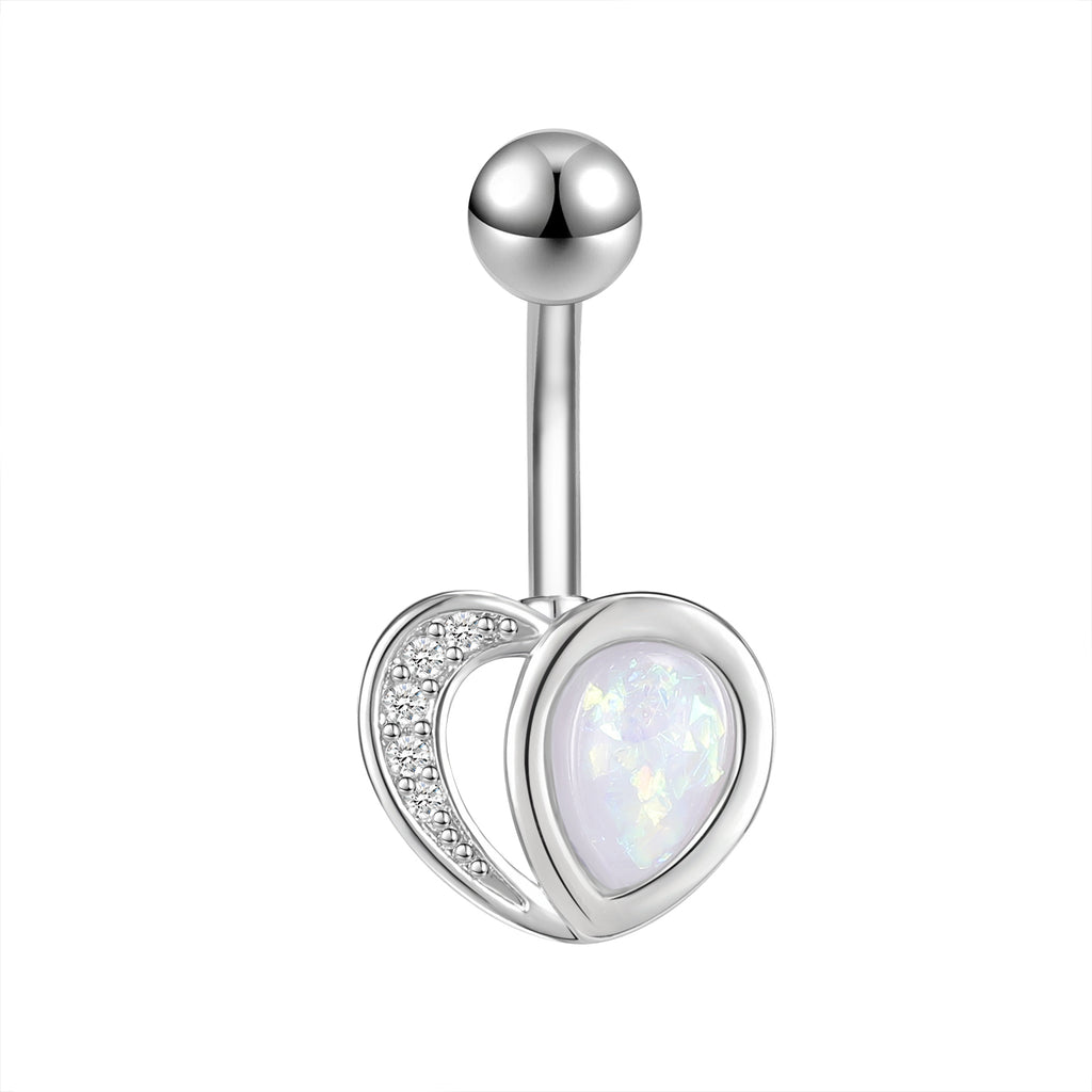 Heart Shape Belly Button Rings Opal Crystal Belly Navel Piercing