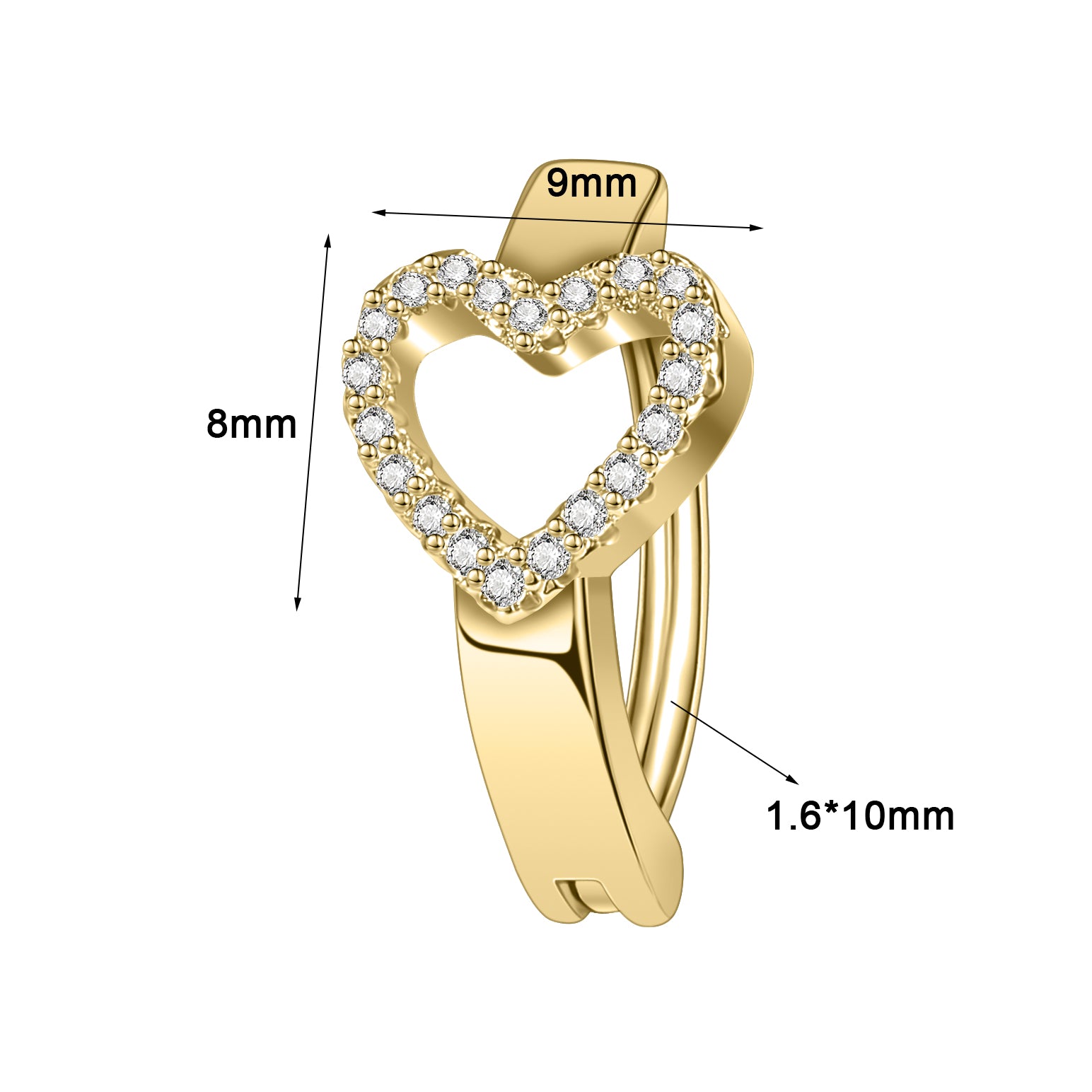 14G Copper Alloy Belly Rings Hollow Heart Zirconal Navel Piercing Reverse Curved Gold Plated Navel Belly Button Ring