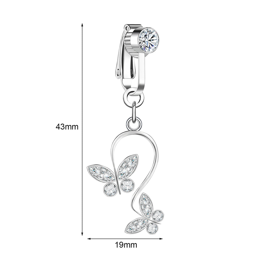 Fake Butterfly Dangle Belly Navel Clip Cubic Zircon Belly Button Ring