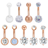 9pcs/set 14g Rose Gold Belly Button Rings Crystal Opal Navel Piercing-Economic Set