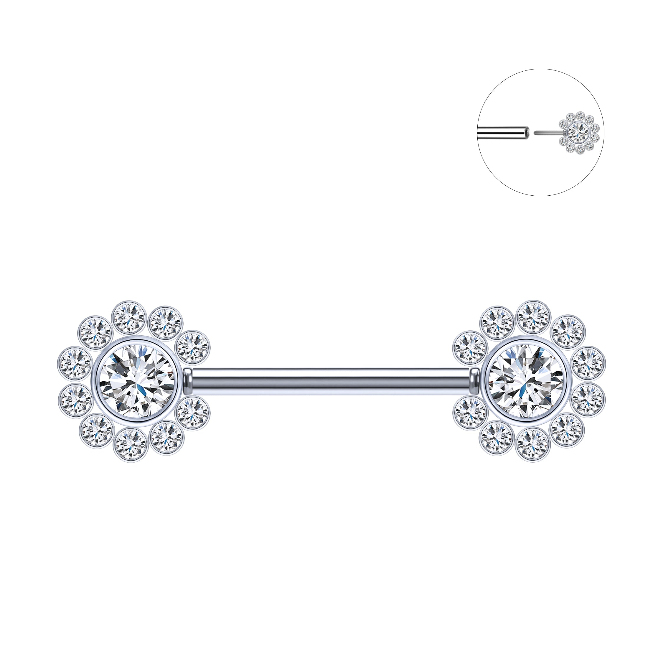 2pcs 14G Plug-in Nipple Ring Round Crystal Nipple Piercing Jewelry