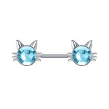 2pcs 14G Blue Cat Nipple Barbell Ring Claw Nipple Piercing