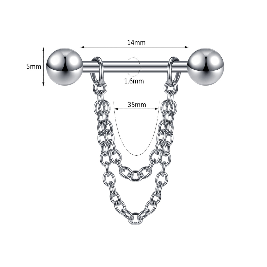 2pcs 14G Dangle Chain Nipple Barbell Ring Ball Nipple Piercing