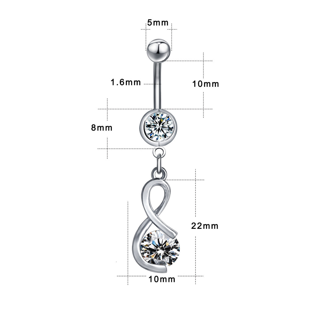 14g-Number-8-with-White-Zircon-Belly-Piercing-Stainless-Steel-Dangle-Navel-Piercing-Jewelry