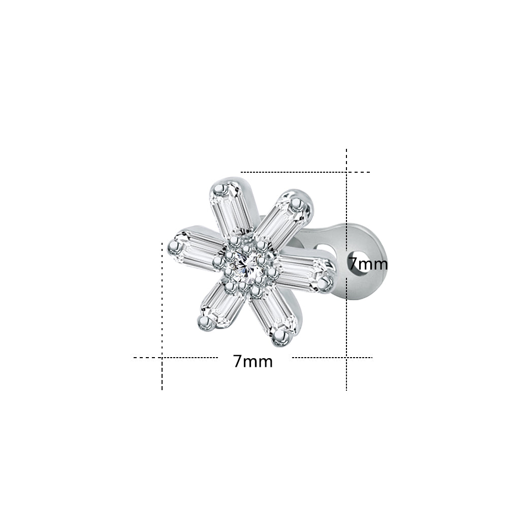 14g Daisy Flower Cubic Zirconia Dermal Anchor Tops & Surgical Steel Base Microdermals